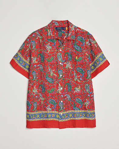 Herre | Kortærmede skjorter | Polo Ralph Lauren | Linen Printed Camp Collar Shirt Red Multi