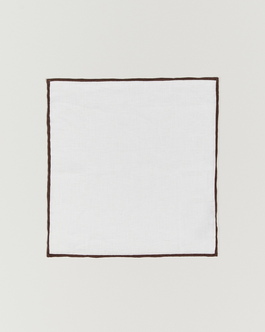 Amanda Christensen Linen Paspoal Pocket Square White/Brown – Hvid