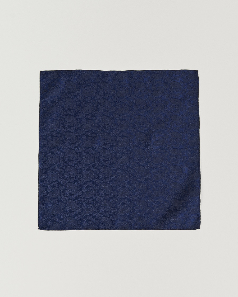  Tonal Paisley Silk Pocket Square Navy