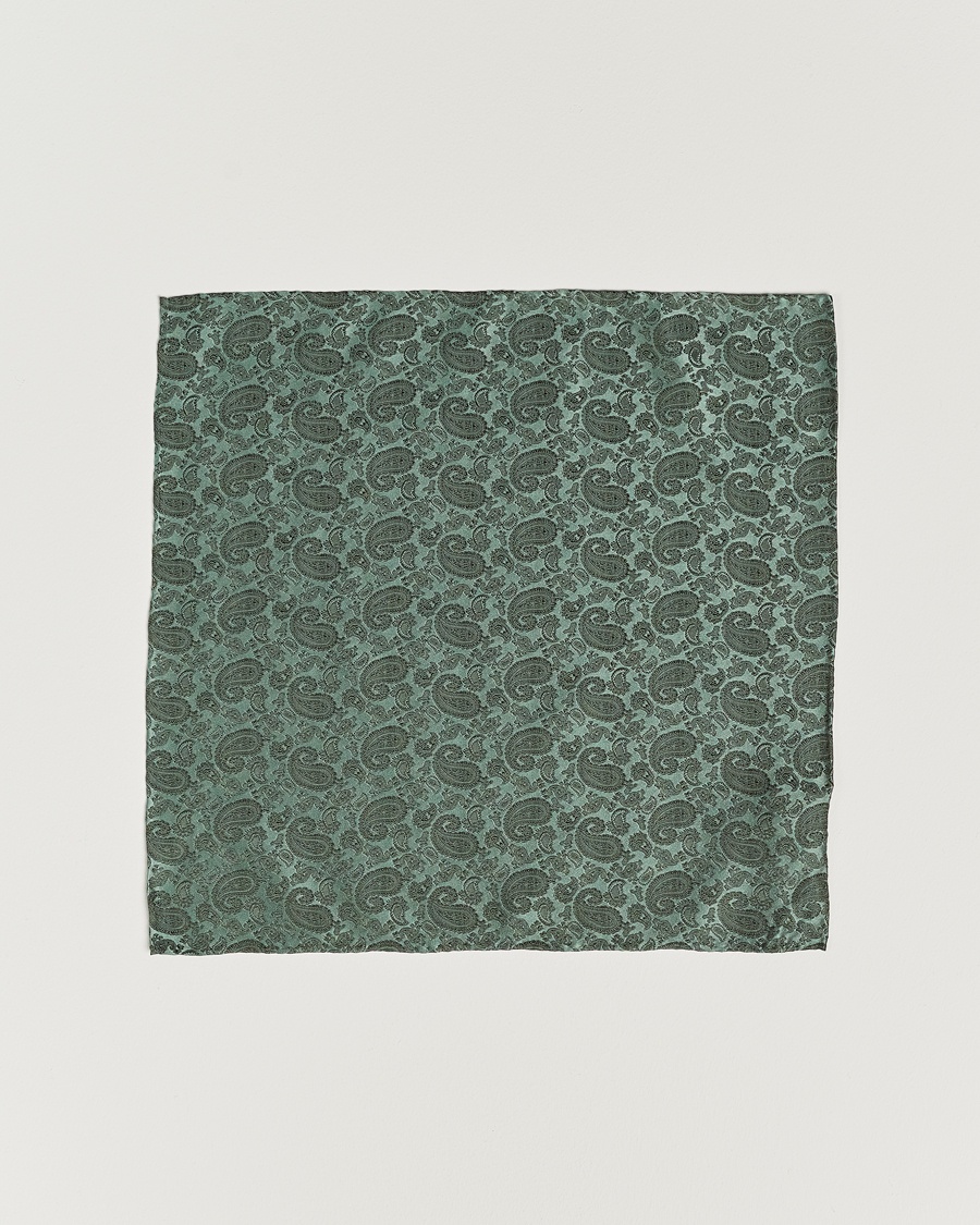 Amanda Christensen Tonal Paisley Silk Pocket Square Olive – Grøn