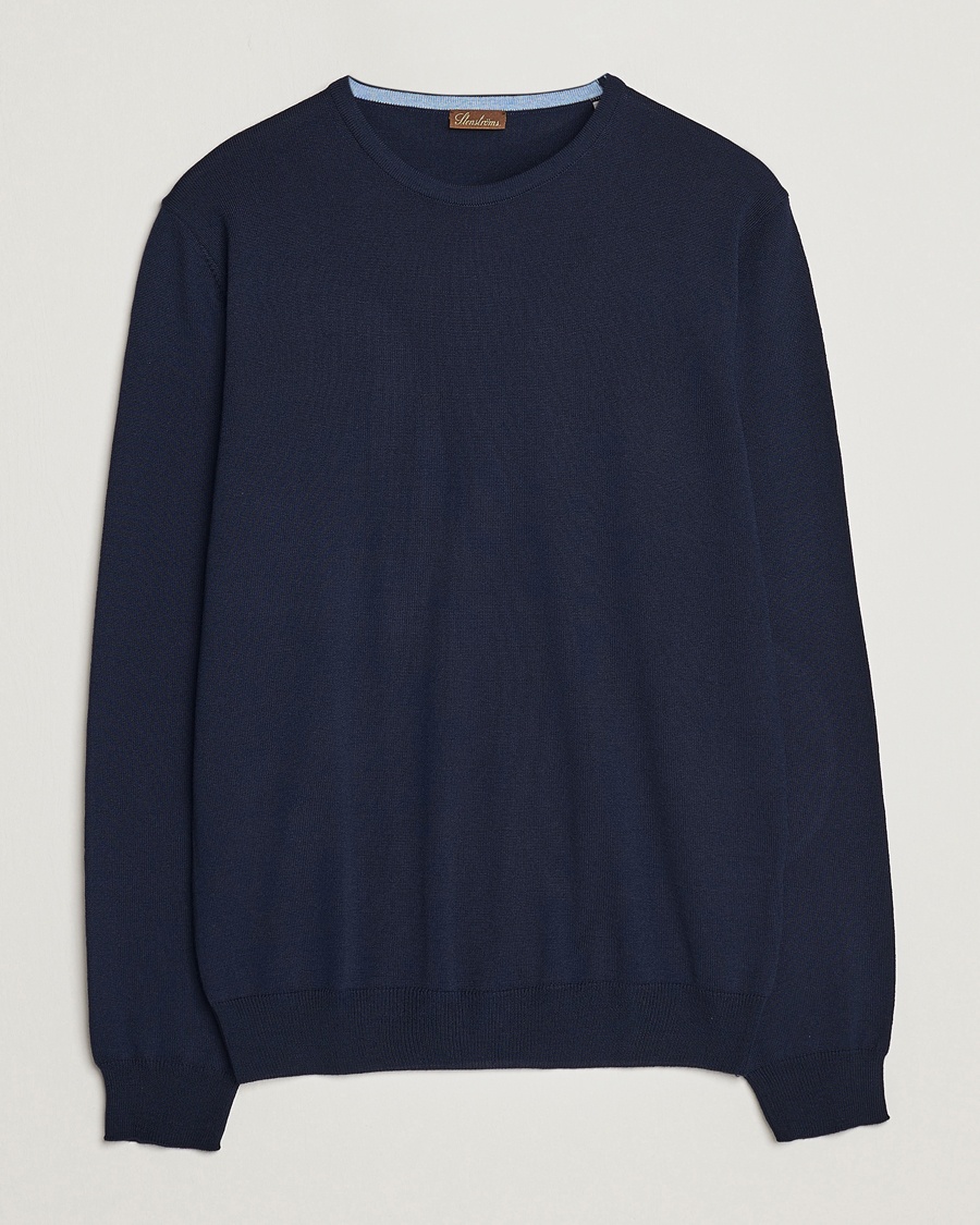 Herre | Personal Classics | Stenströms | Merino Patch Crew Neck Navy/Light Blue