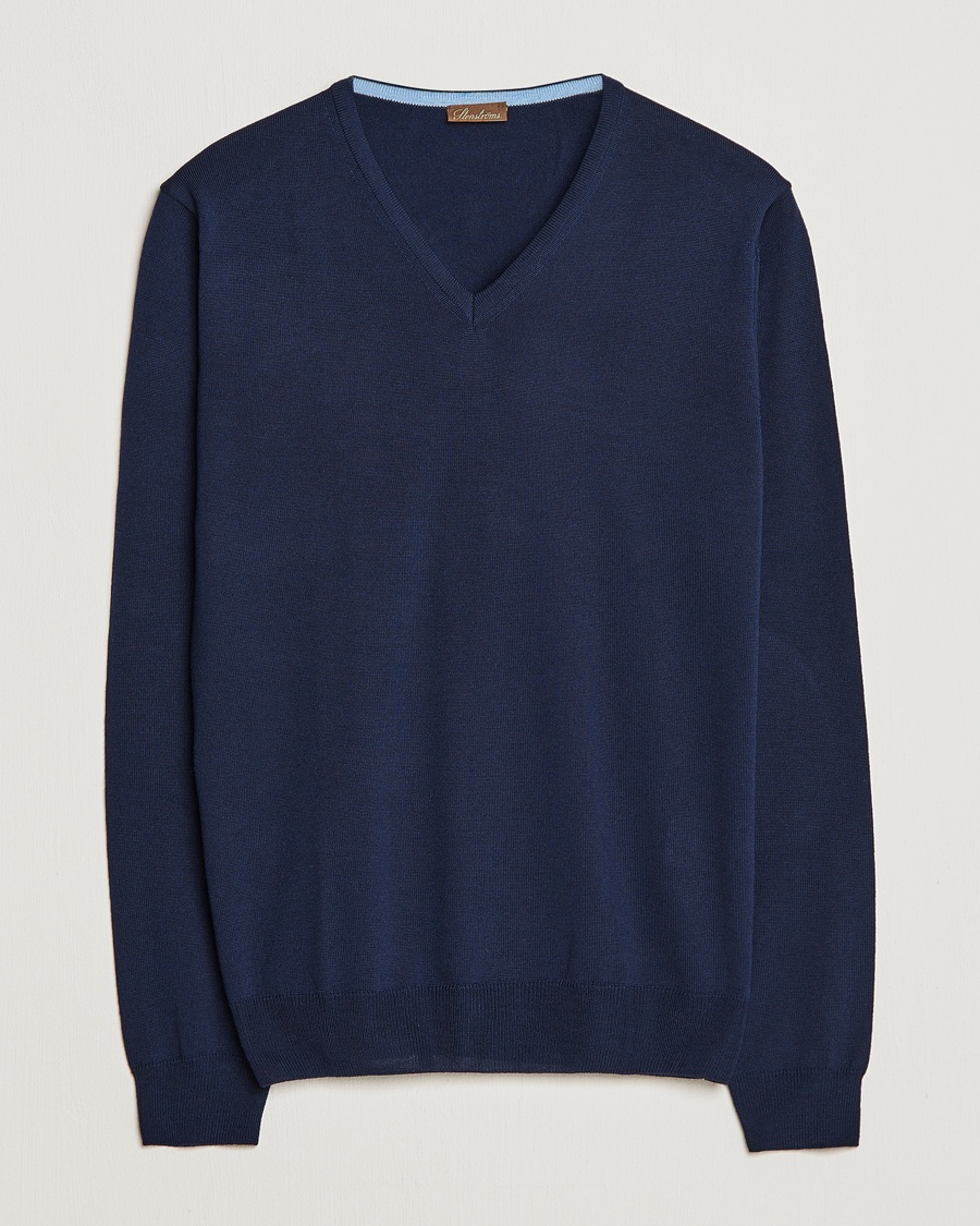  Merino Patch V-Neck Navy/Light Blue