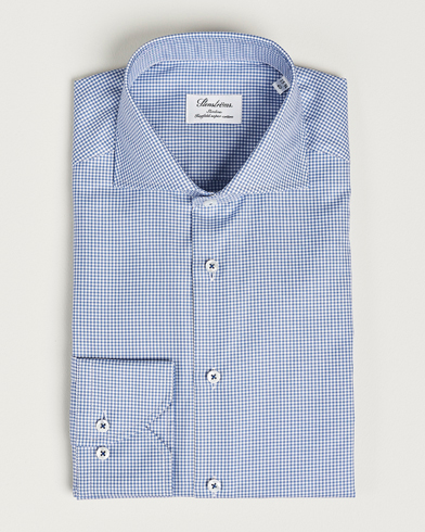 Herre |  | Stenströms | Slimline Small Check Cut Away Shirt Blue