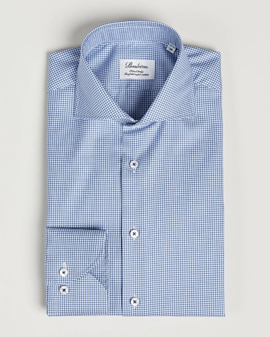Herre | Businessskjorter | Stenströms | Fitted Body Small Check Cut Away Shirt Blue