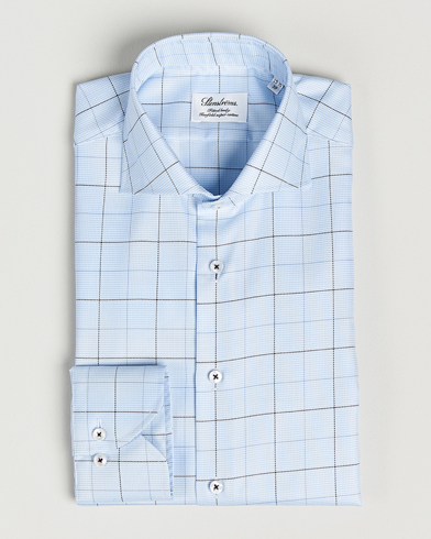 Herre | Business & Beyond | Stenströms | Fitted Body Cut Away Windowpane Shirt Blue