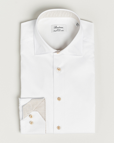 Herre | Businesskjorter | Stenströms | Fitted Body Contrast Cotton Shirt White