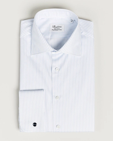 Herre | Business & Beyond | Stenströms | Fitted Body Cotton Double Cuff Shirt White/Blue