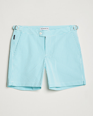 Herre | The Resort Co | The Resort Co | Tailored Swim Shorts Turquoise Stripe Seersucker