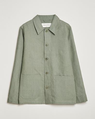 Herre | Shirt Jackets | A Day's March | Original Linen Overshirt Dusty Green