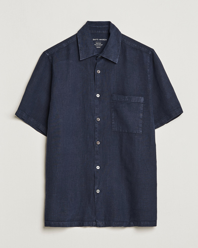 Herre | A Day's March | A Day's March | Khito Short Sleeve Linen Shirt Dark Navy