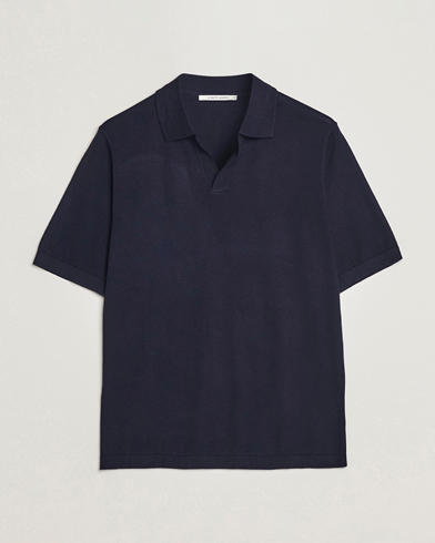 Herre | Polotrøjer | A Day's March | Ebro Open Collar Cotton/Wool Navy