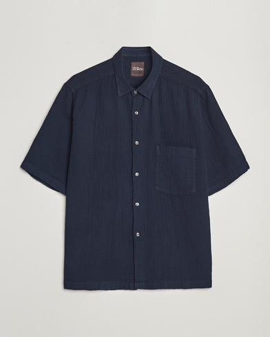 Herre | Kortærmede skjorter | Oscar Jacobson | Regular Fit City Crepe Cotton Shirt Navy