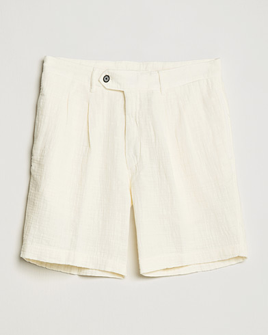 Herre | Chino shorts | Oscar Jacobson | Tanker Pleated Crepe Cotton Shorts White
