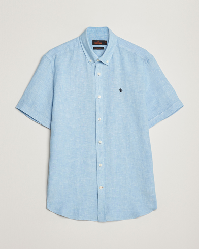 Herre |  | Morris | Douglas Linen Short Sleeve Shirt Light Blue