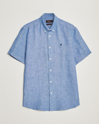 Herre |  | Morris | Douglas Linen Short Sleeve Shirt Blue