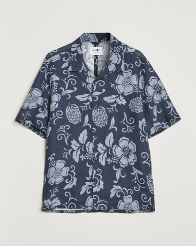 Herre | Kortærmede skjorter | NN07 | Ole Short Sleeve Printed Linen Shirt Navy