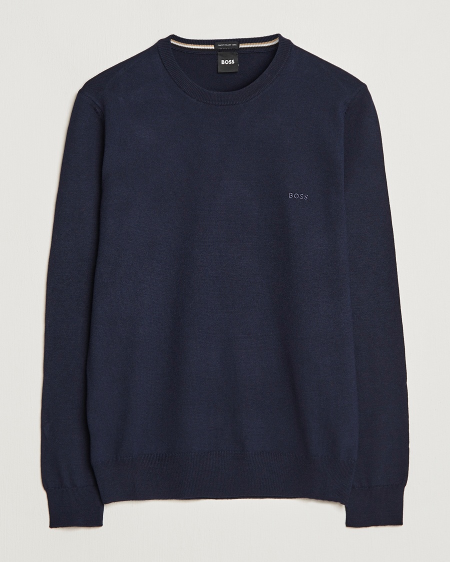 BOSS BLACK Botto Merino Knitted Pullover Dark Blue – Blå