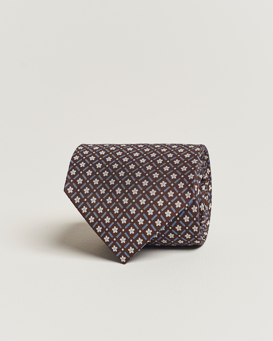 Herre | | E. Marinella | 3-Fold Printed Silk Tie Dark Brown