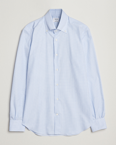 Herre | Casualskjorter | Mazzarelli | Soft Button Down Checked Shirt Light Blue