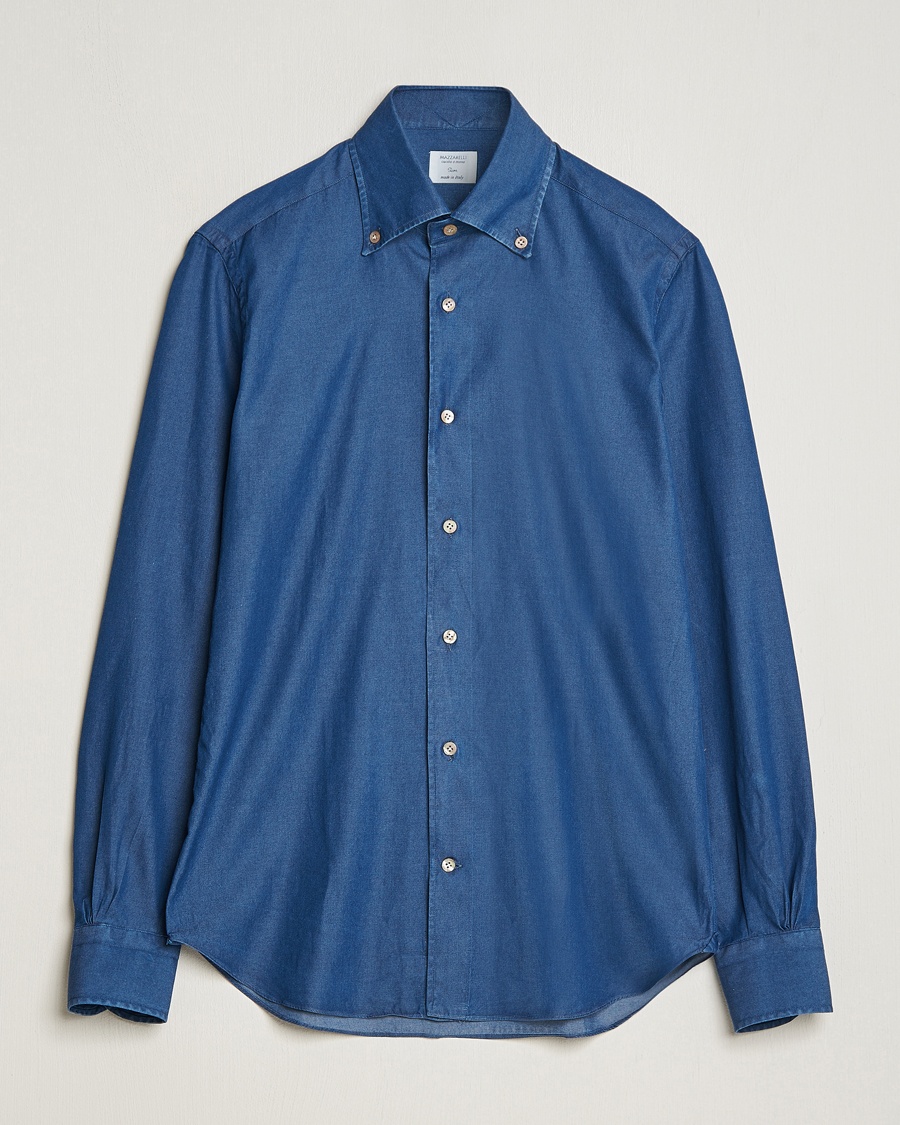 Herre | Mazzarelli | Mazzarelli | Soft Button Down Denim Shirt Blue Wash
