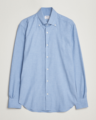 Herre | Flannelskjorter | Mazzarelli | Soft Button Down Flannel Shirt Light Blue