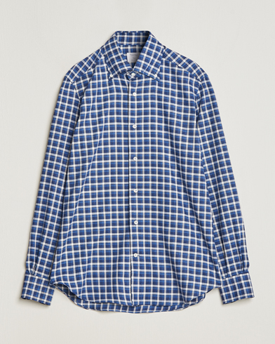 Herre | Flannelskjorter | Mazzarelli | Soft Button Down Flannel Shirt Dark Blue