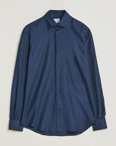 Herre |  | Mazzarelli | Soft Button Down Flannel Shirt Navy