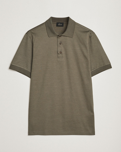 Herre | Kortærmede polotrøjer | Brioni | Cotton/Silk Short Sleeve Polo Olive Green