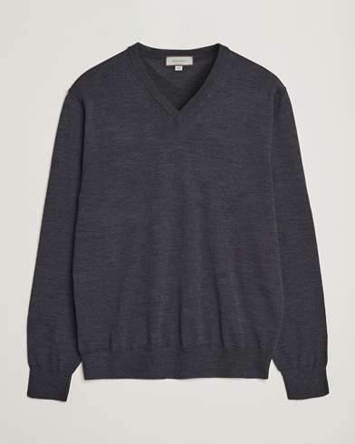 Herre | Pullovers med v-hals | Canali | Merino Wool V-Neck Charcoal