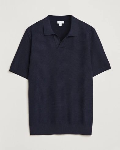 Herre | Sunspel | Sunspel | Knitted Polo Shirt Navy