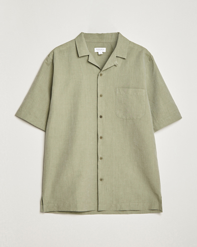 Herre | Kortærmede skjorter | Sunspel | Lightweight Cotton/Linen Resort Shirt Hunter Green