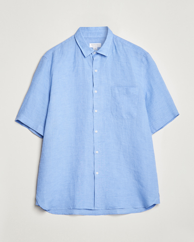 Herre | Kortærmede skjorter | Sunspel | Short Sleeve Linen Shirt Cool Blue