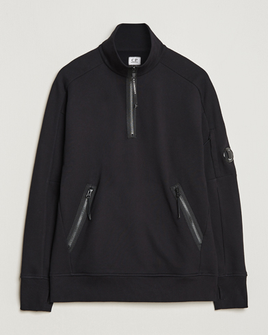 Herre | Fleecetrøjer | C.P. Company | Diagonal Raised Fleece Half Zip Lens Sweatshirt Black