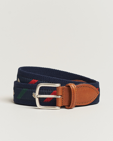 Herre | Bælter | Anderson's | Woven Cotton/Leather Belt Navy
