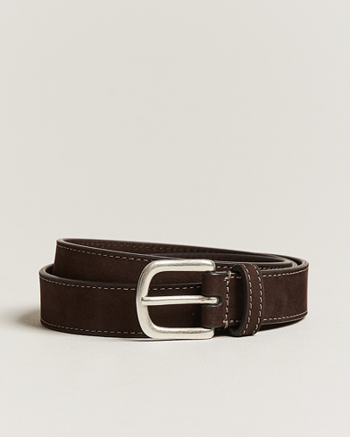 Herre |  | Anderson's | Slim Stitched Nubuck Leather Belt 2,5 cm Dark Brown