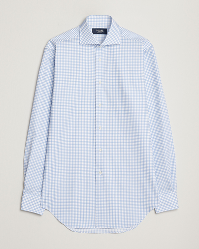 Herre | Nye produktbilleder | Kamakura Shirts | Slim Fit Twill Spread Shirt Sky Blue Check