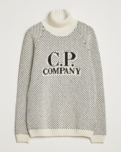 Herre | Rullekravetrøjer | C.P. Company | Wool Jaquard CP 3 Knitted Rollneck White