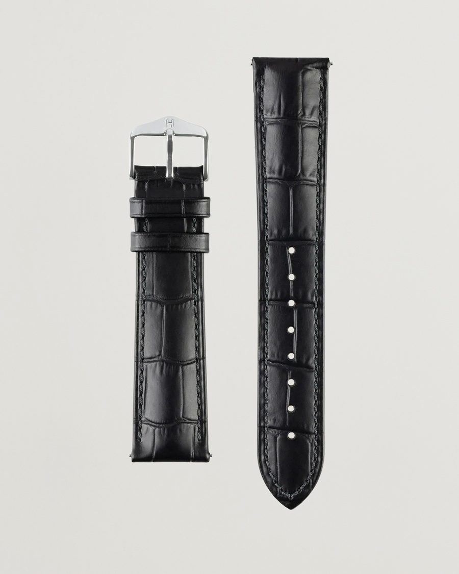 Herre | | HIRSCH | Duke Embossed Leather Watch Strap Black