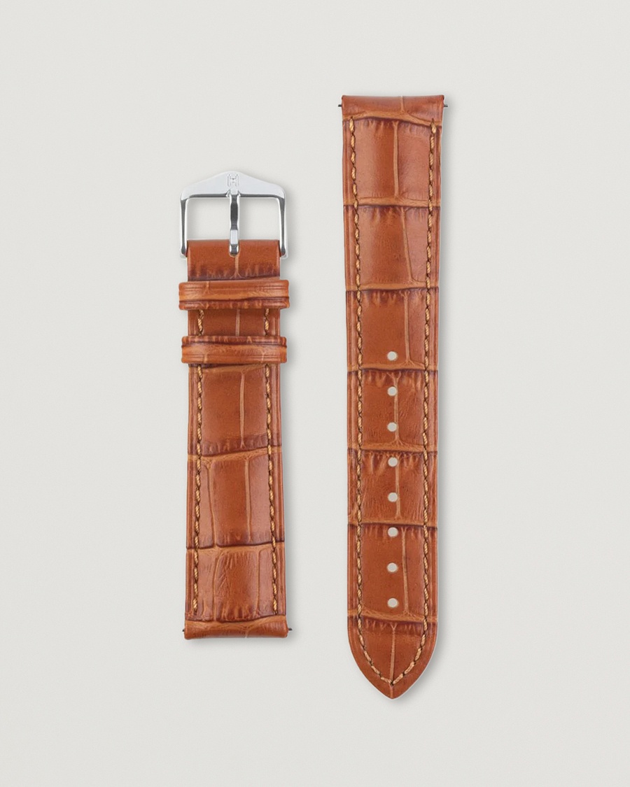 Herre | | HIRSCH | Duke Embossed Leather Watch Strap Honey Brown