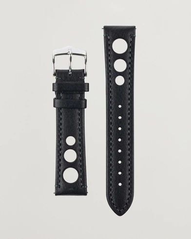 Herre | Urremme | HIRSCH | Rally Natural Leather Racing Watch Strap Black