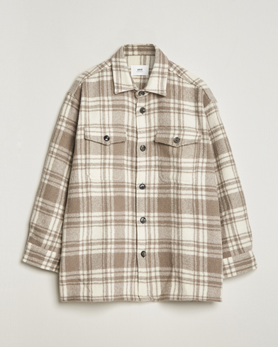 Herre | Shirt Jackets | AMI | Wool Maxi Checked Overshirt Ivory/Clay