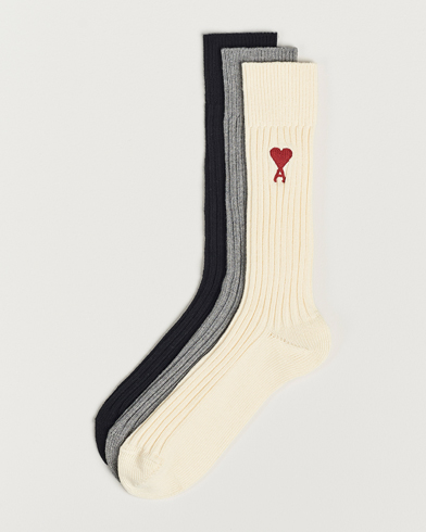 Herre | Strømper | AMI | 3-Pack Heart Logo Socks White/Grey/Black