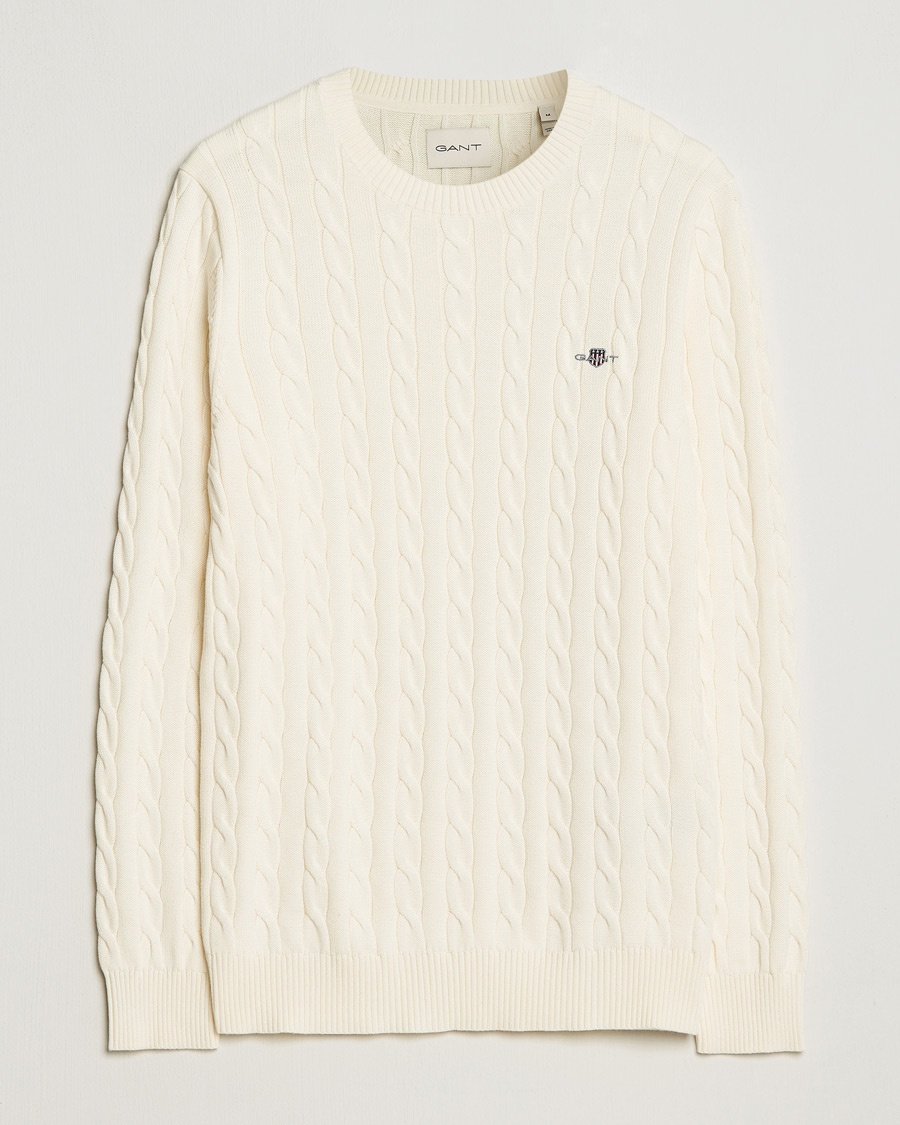 Gant Cotton Cable Crew Neck Cream – Hvid