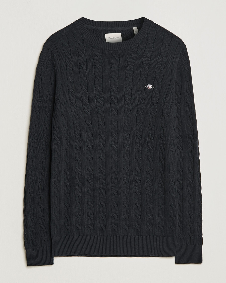 GANT Cotton Cable Crew Neck Black – Sort