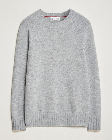 Herre | Pullovers med rund hals | Brunello Cucinelli | Fluffy Crew Neck Sweater Light Grey