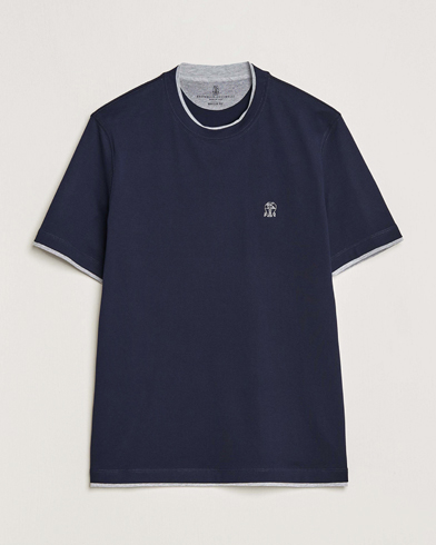 Herre | Brunello Cucinelli | Brunello Cucinelli | Short Sleeve Logo T-Shirt Navy