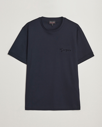 Herre | Giorgio Armani | Giorgio Armani | Embroidered Signature T-Shirt Navy