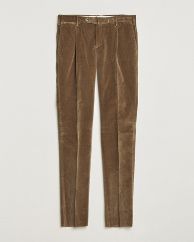 Herre | Fløjlsbukser | PT01 | Slim Fit Pleated Corduroy Trousers Taupe