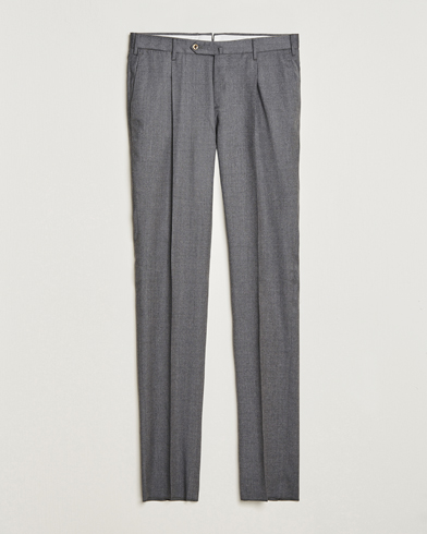 Herre | Flannelsbukser | PT01 | Slim Fit Pleated Flannel Trousers Grey Melange