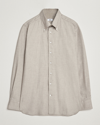 Herre | Skjorter | 100Hands | Cotton/Cashmere Button Down Flannel Shirt Taupe
